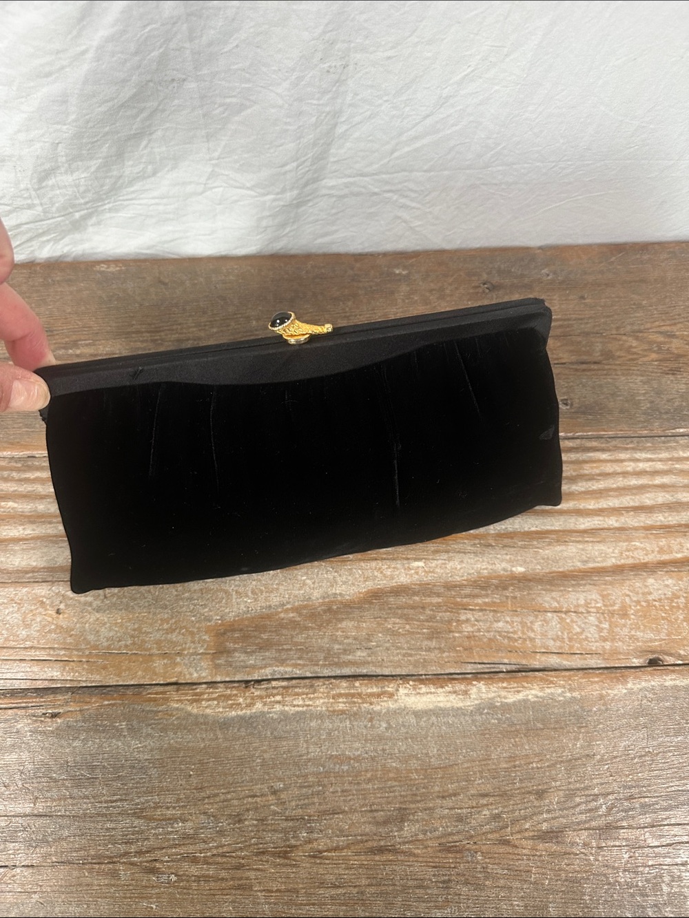 Black Velvet Evening Clutch with Gold Accent